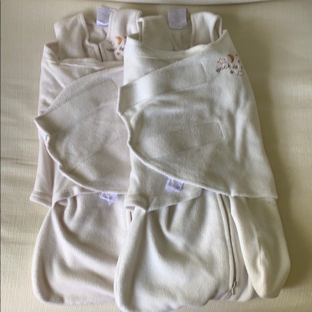 Pair of fleece newborn halo swaddles